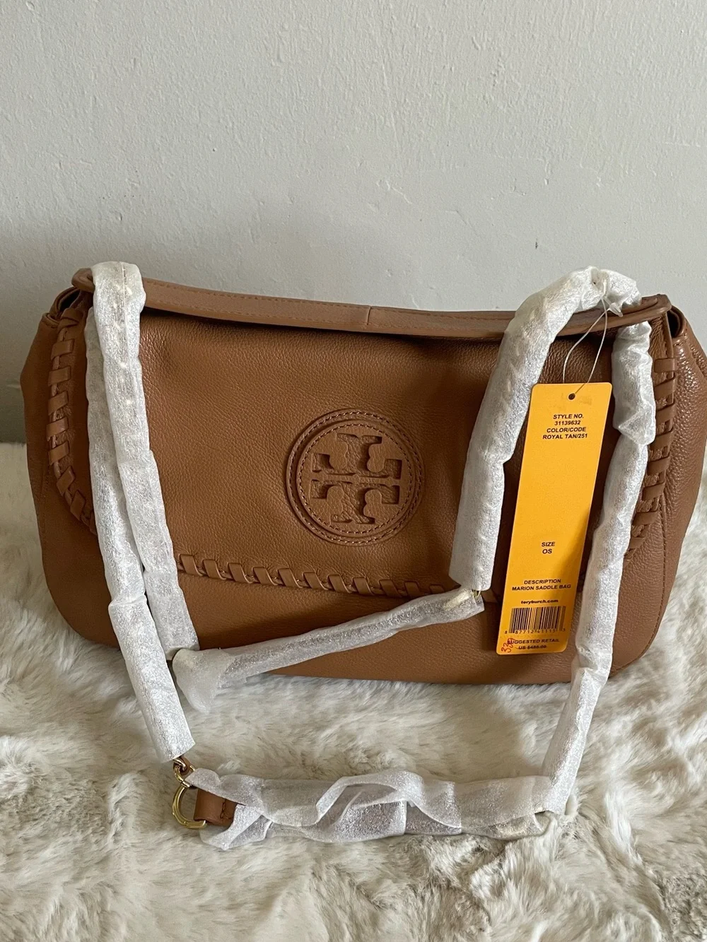 NWT Tory Burch Marion Whipstitch Leather Shoulder Bag in Saddle Brown